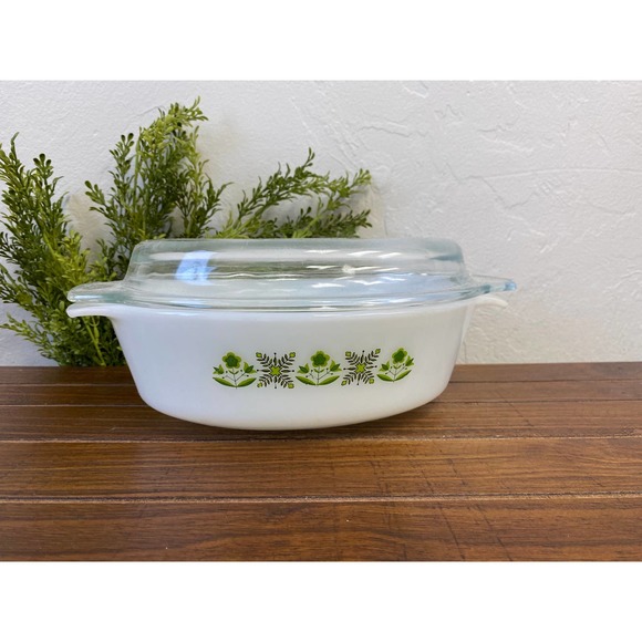 Vintage Casserole Dish // Anchor Hocking Fire King Meadow Green // Oval Dish - Picture 1 of 6